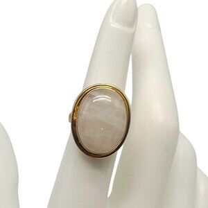 Vintage Gold Plated 925 Sterling Silver Ring With Round White Quartz Size 7
